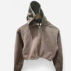 TNA (Aritzia) sweatfleece (cozy fleece) cropped zip up hoodie